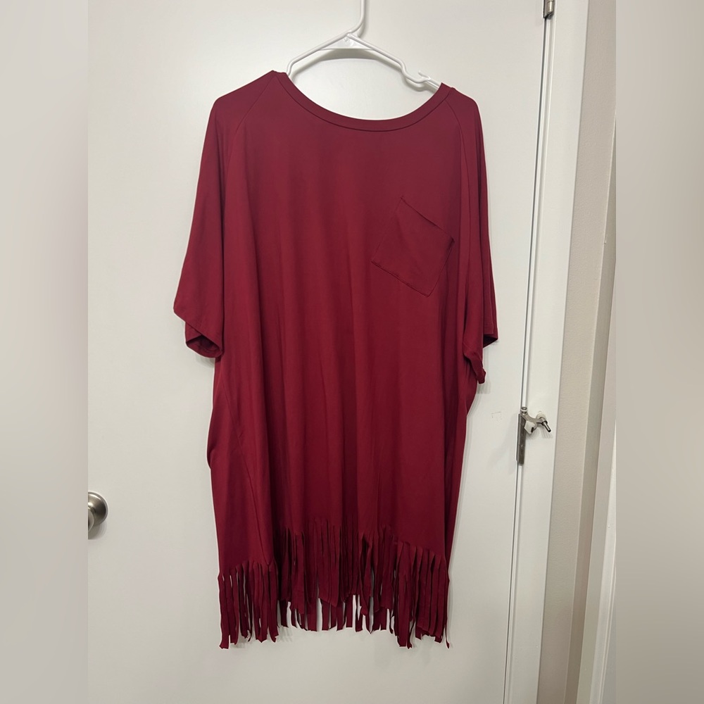 Red tshirt dress with fringe
